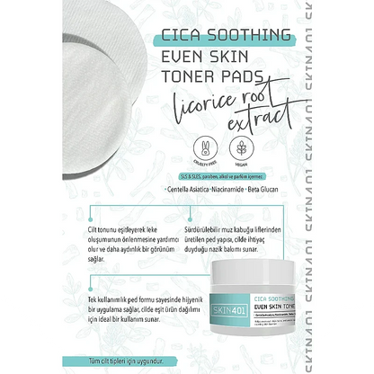 Skin401 Cica Soothing Even Skin Toner Pads 100 Pcs by Beauty Care Bag