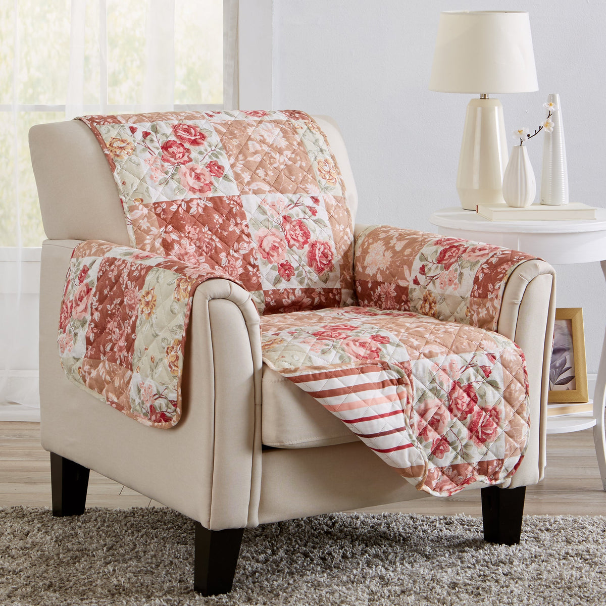 Reversible Floral Patchwork Furniture Protector - Maribel Collection by Great Bay Home