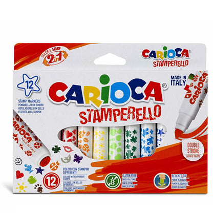 Carioca Stamperello washable markers with stamp tips, 12 pack