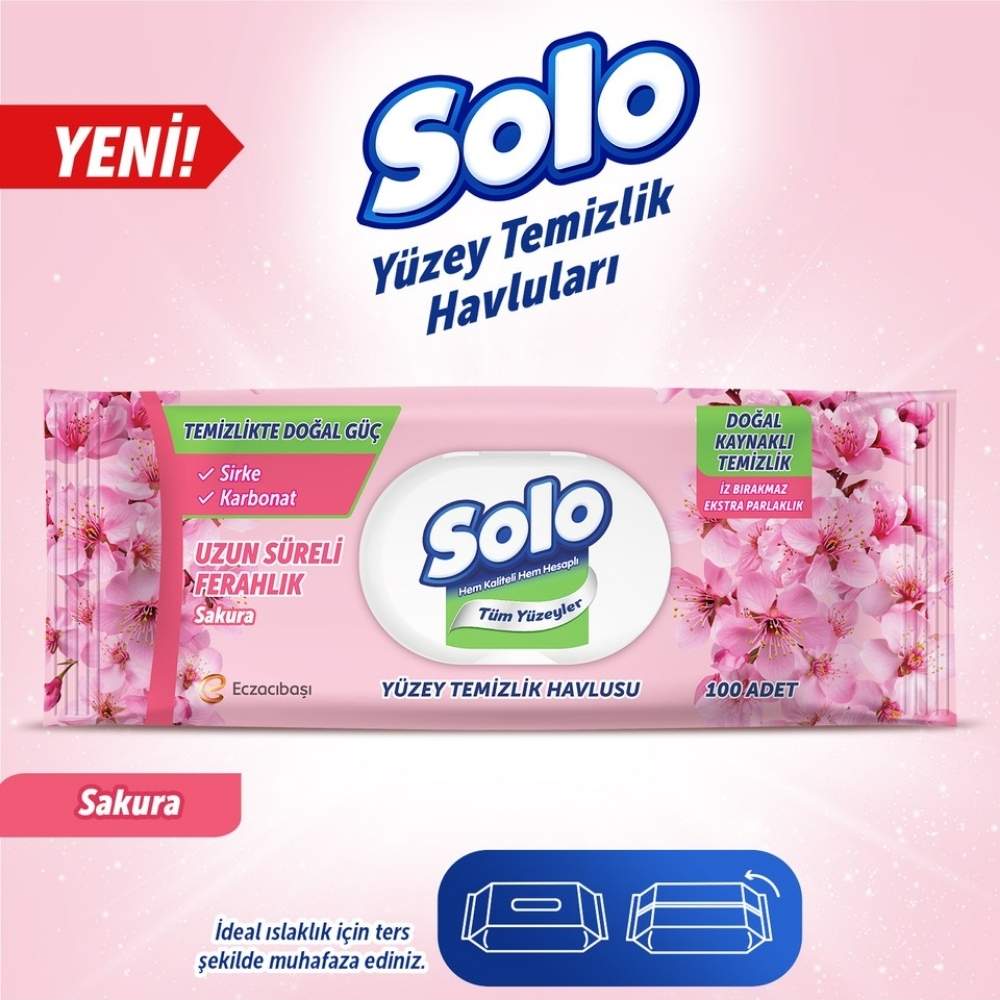 Solo Cherry Blossom Surface Cleaning Wipes 100 Count by Beauty Care Bag