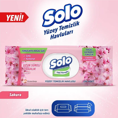 Solo Cherry Blossom Surface Cleaning Wipes 100 Count by Beauty Care Bag