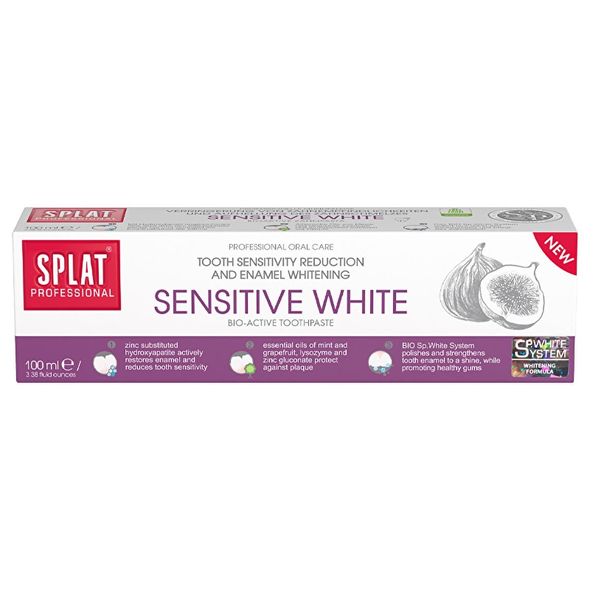 Splat Professional Sensitive White Toothpaste for Sensitive Teeth - Natural Whitening, Strengthens Enamel, SLES Free - 3.38 fl ozToothpasteTorqelo.com