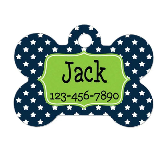 Star Pet Tag - Navy Blue & Lime Green Personalized Pet Tag by Joyful Moose