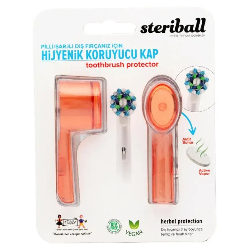 Steriball Electric Toothbrush Protective Caps Orange 2-Pack by Beauty Care Bag