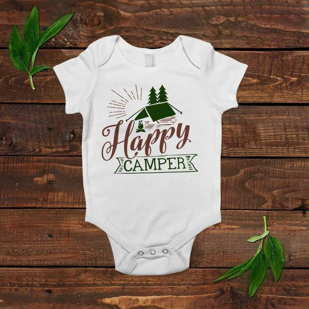 Summer Baby Shirt - Summer Baby Bodysuit - Happy Camper Baby Shirt with Saying by Joyful Moose