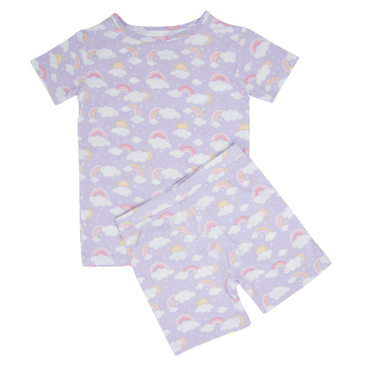 Lavender Rainbows and Clouds Summer Pajama Set by Sweet Bamboo