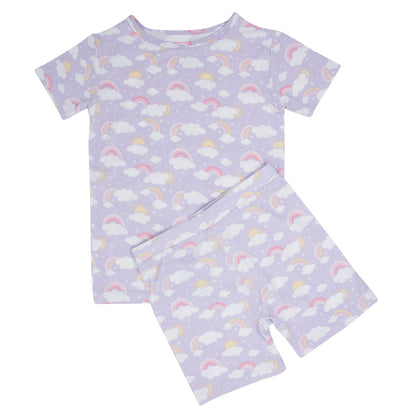Lavender Rainbows and Clouds Summer Pajama Set by Sweet Bamboo