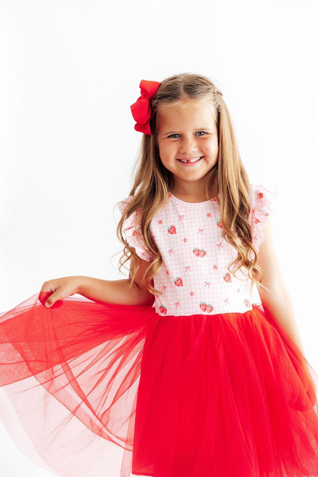 Summer Strawberries Flutter Sleeve Tutu DressTutu Dress - FlutterTorqelo.com