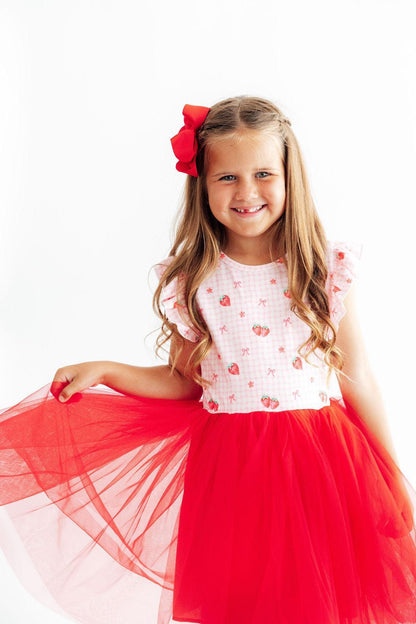 Summer Strawberries Flutter Sleeve Tutu DressTutu Dress - FlutterTorqelo.com