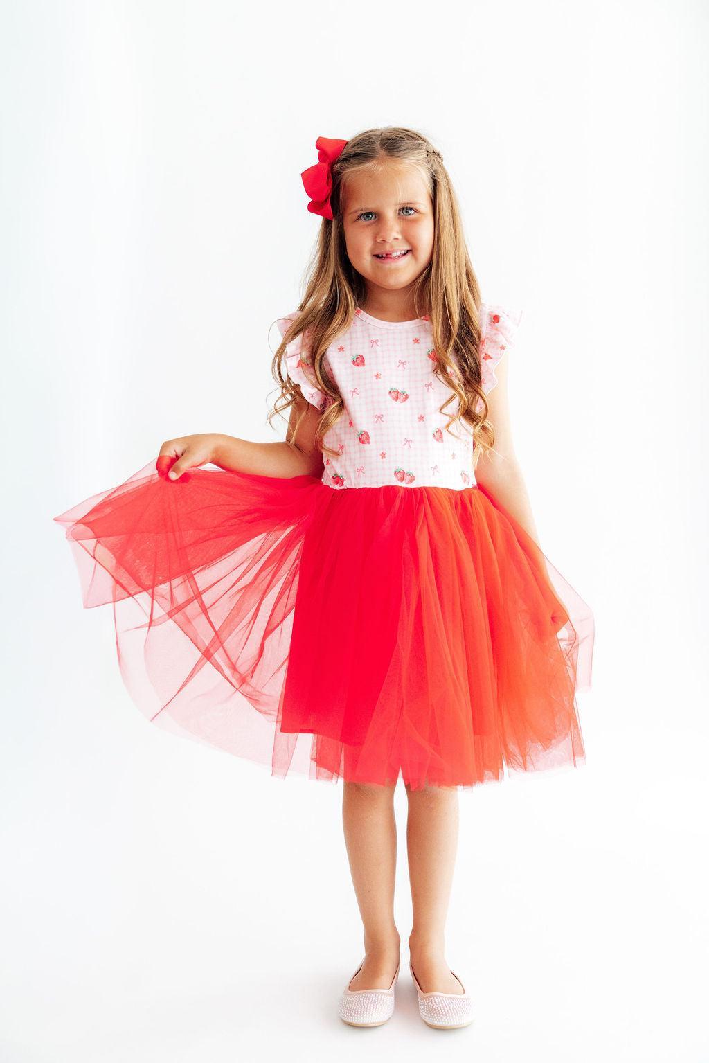 Summer Strawberries Flutter Sleeve Tutu DressTutu Dress - FlutterTorqelo.com