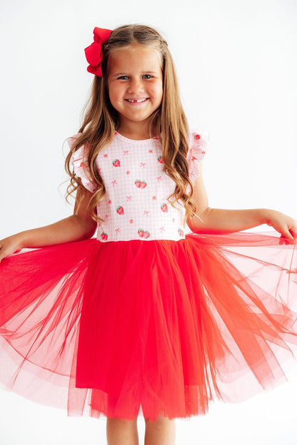 Summer Strawberries Flutter Sleeve Tutu DressTutu Dress - FlutterTorqelo.com