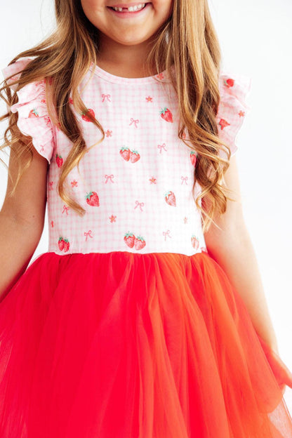 Summer Strawberries Flutter Sleeve Tutu DressTutu Dress - FlutterTorqelo.com