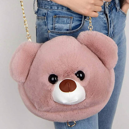 Super Cute Faux Fur Women's Handbag Bear Head Animal by EasyOptionXY