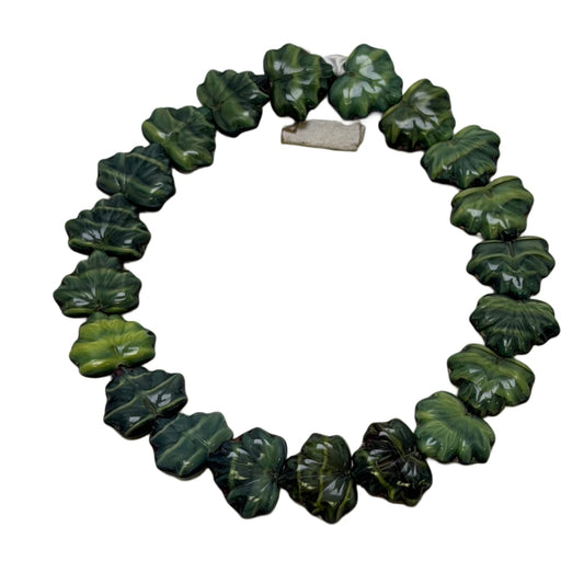 Czech Glass Leaf Beads Forest Green 13x11mm - 20 Beads per Strand by Continental Bead Suppliers