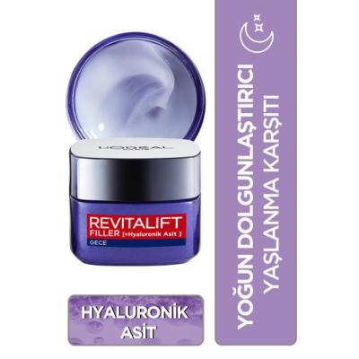 Loreal Paris Revitalift Filler Anti-Aging Night Cream with Hyaluronic Acid - Moisturizing, Wrinkle-Fighting 1.69 fl oz by Beauty Care Bag