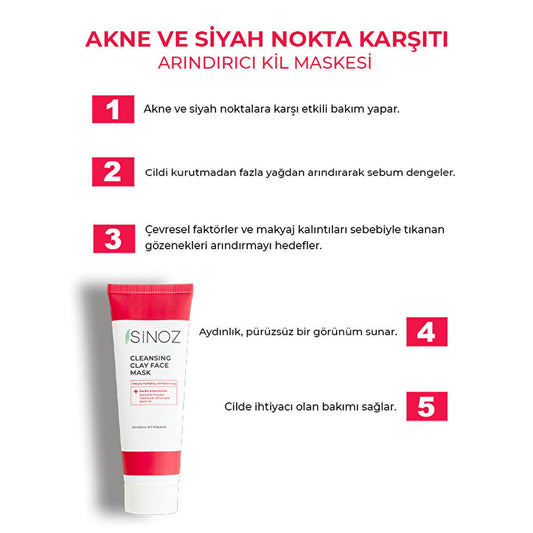 Sinoz Acne & Blackhead Purifying Facial Mask: Deep Pore Cleansing, Oil Control, and Natural Extracts for Clearer Skin by Beauty Care Bag