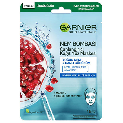 Garnier Moisturizing Face Mask with Pomegranate Extract & Hyaluronic Acid for Normal to Dry Skin - Intensive Hydration & Radiant Skin by Beauty Care Bag