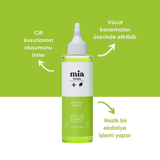 Mia Klinika Facial Toner with AHA BHA - Pore Minimizer, Acne Treatment, and Skin Exfoliant for Oily Skin - 6.76 fl oz by Beauty Care Bag