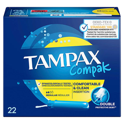 Tampax Compak Regular Tampons with Applicator - 22 Count, Comfortable and Secure Period ProtectionHygiene ProductsTorqelo.com