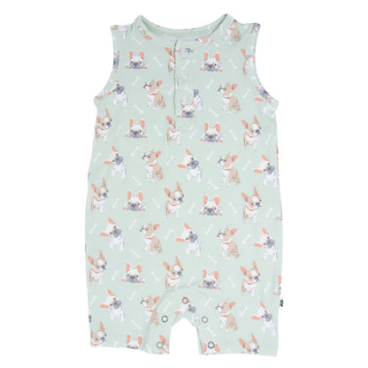 Mint Frenchie Puppy Tank Romper by Sweet Bamboo