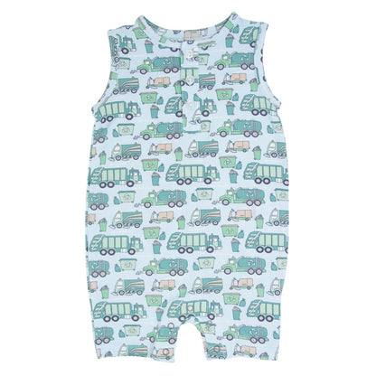 Garbage Trucks Recycle Tank Romper by Sweet Bamboo