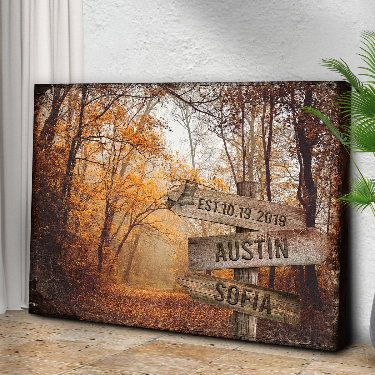 Autumn Road Couple Name Sign by Tailored Canvases
