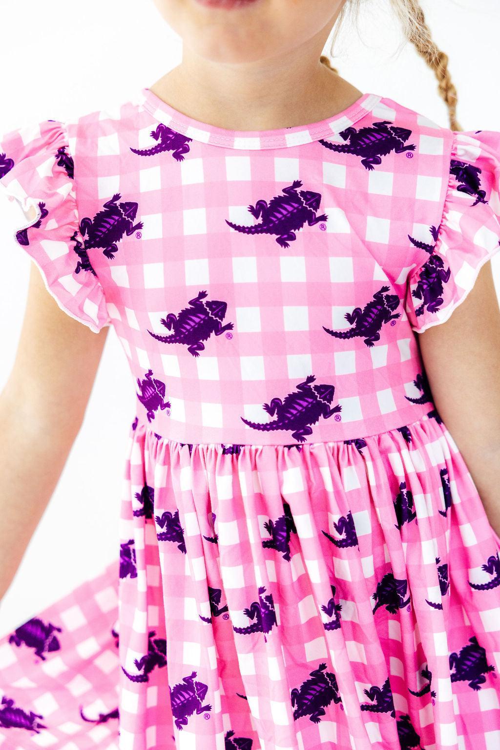 TCU Pink Gingham Frog Flutter Twirl DressTwirl Dress - FlutterTorqelo.com