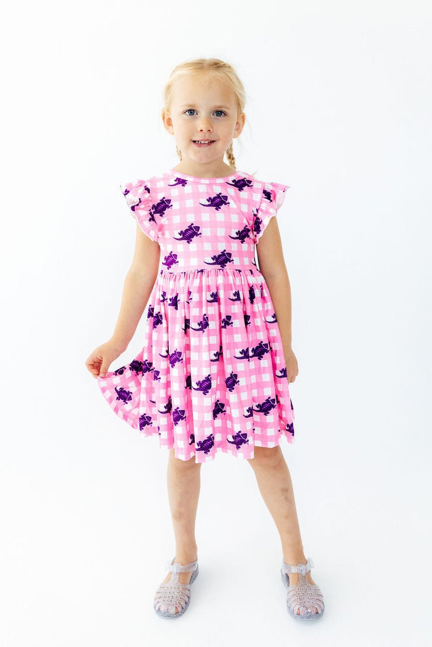 TCU Pink Gingham Frog Flutter Twirl DressTwirl Dress - FlutterTorqelo.com