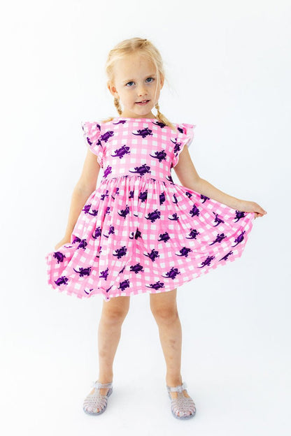 TCU Pink Gingham Frog Flutter Twirl DressTwirl Dress - FlutterTorqelo.com