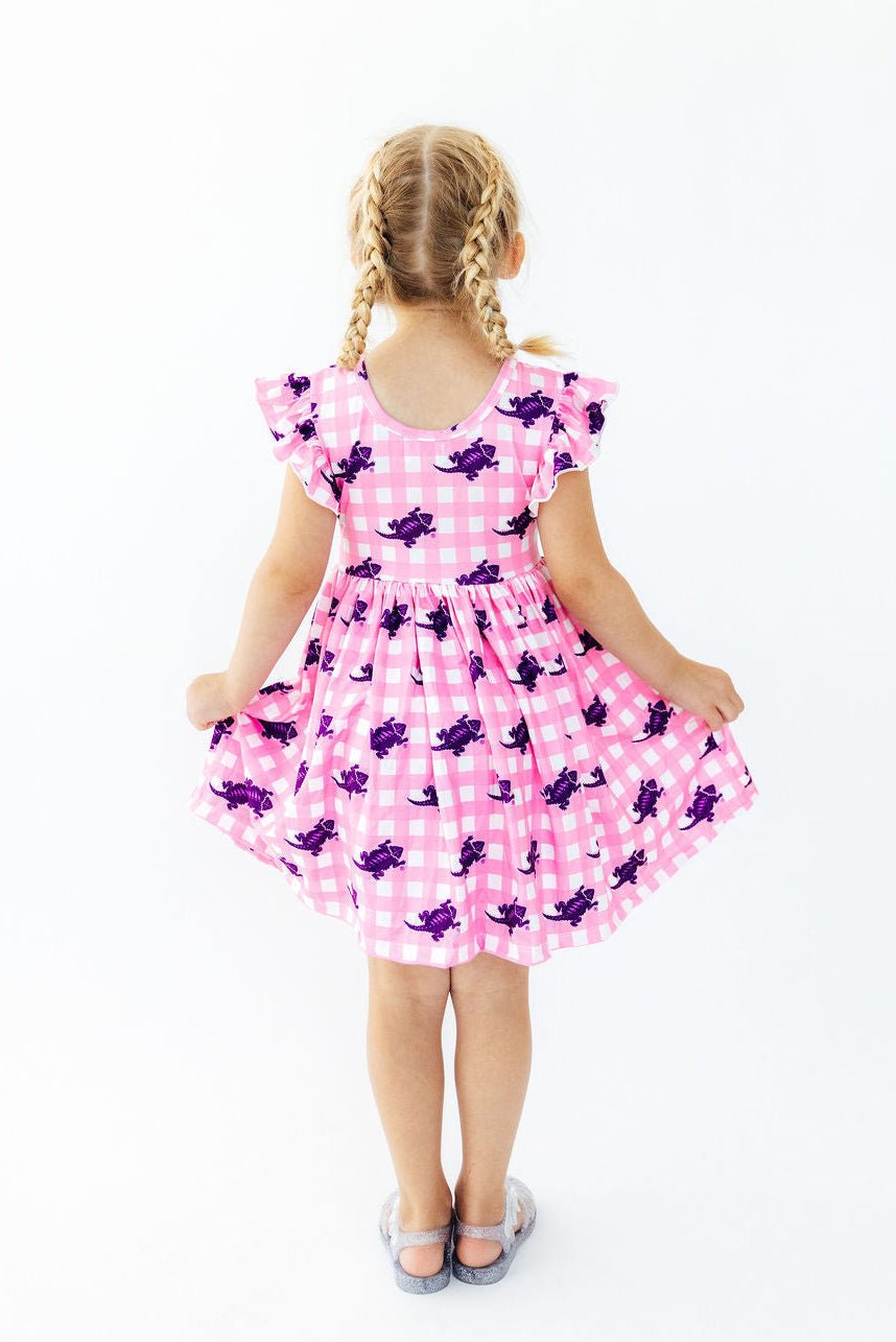 TCU Pink Gingham Frog Flutter Twirl DressTwirl Dress - FlutterTorqelo.com