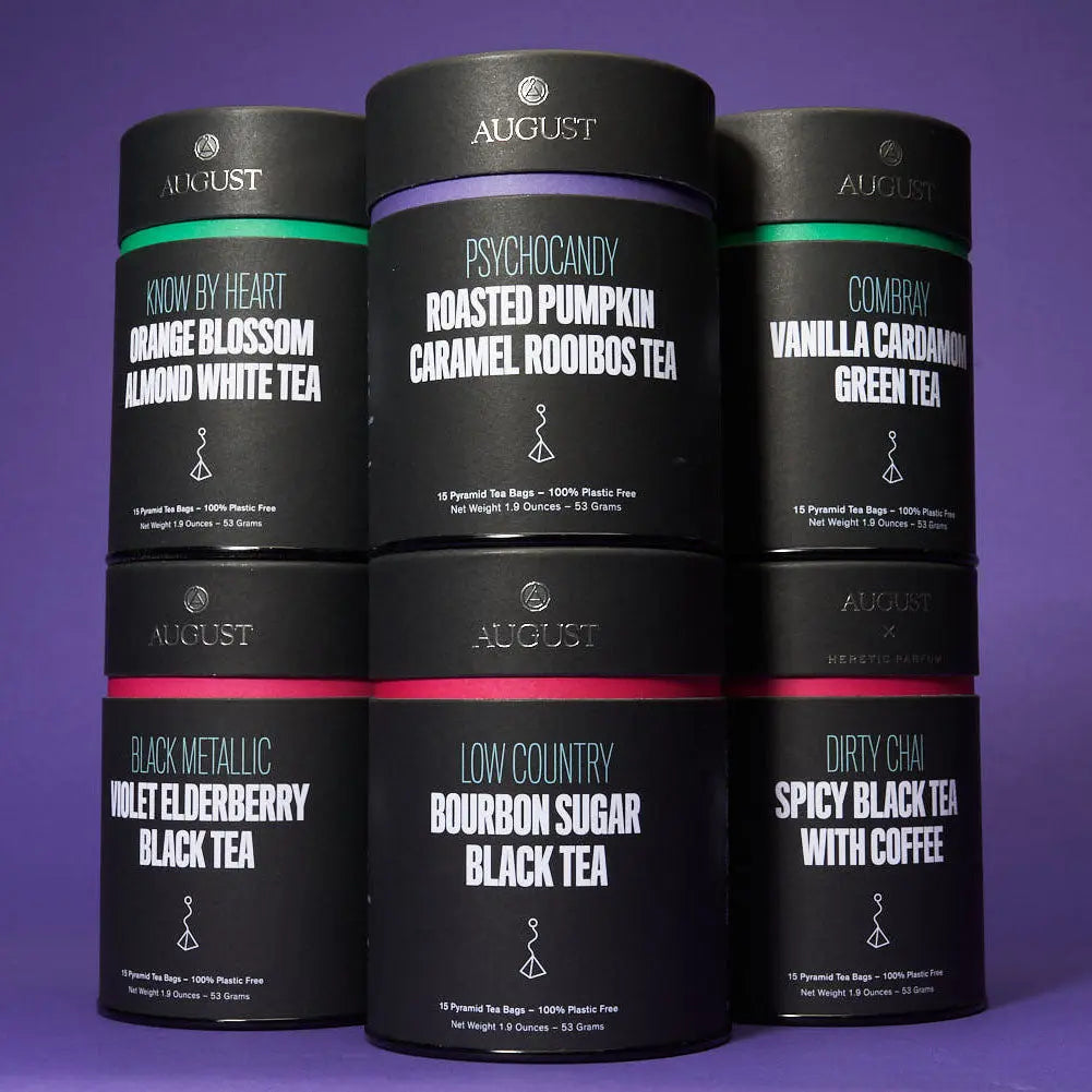 Set of six tea bag flavors with black, green and herbal teas