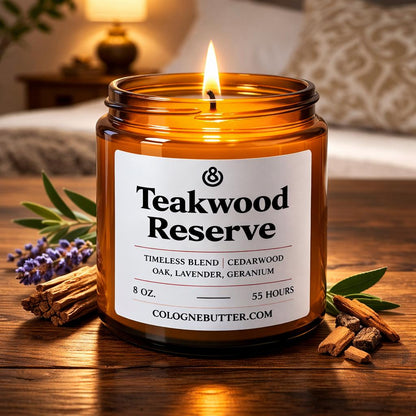 Teakwood Reserve - The Luxury Teakwood, Cedarwood & Lavender Scented Candle for Elegant Home Decor, Deep Relaxation | Cologne Butter by CB