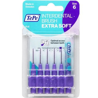 Tepe Interdental Brush 1.1 mm Purple for Gentle Cleaning 6-Pack by Beauty Care Bag