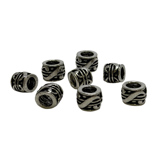 Sterling Silver Large Hole Barrel Bead with Abstract Pattern - 10mm x 8mm by Continental Bead Suppliers