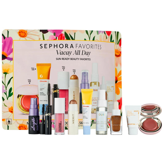Vacay All Day Beauty: Ultimate Summer Glow Set - Selena Gomez Rare Beauty, Mario Makeup, Glossier & More. Hydrating Makeup, SPF 36 Sunscreen by Beauty Care Bag