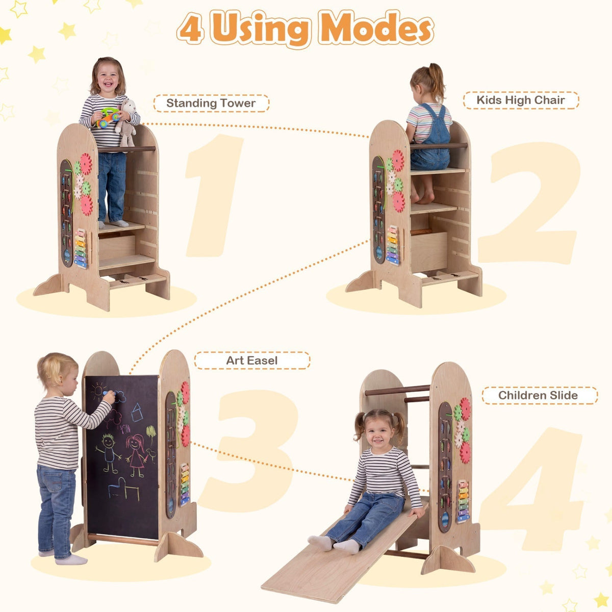Toddler Standing Tower Kids Step Stool with Adjustable Height Chalkboard and SlideTorqelo.com
