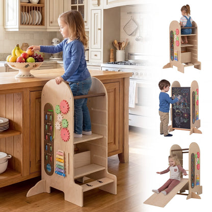 Toddler Standing Tower Kids Step Stool with Adjustable Height Chalkboard and SlideTorqelo.com