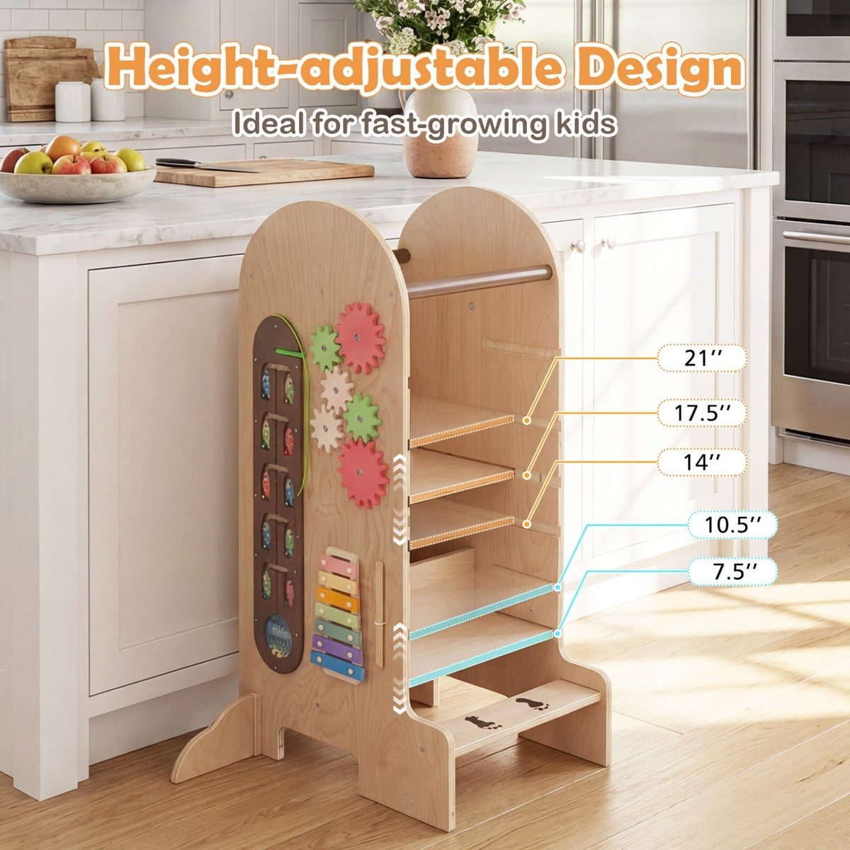 Toddler Standing Tower Kids Step Stool with Adjustable Height Chalkboard and SlideTorqelo.com
