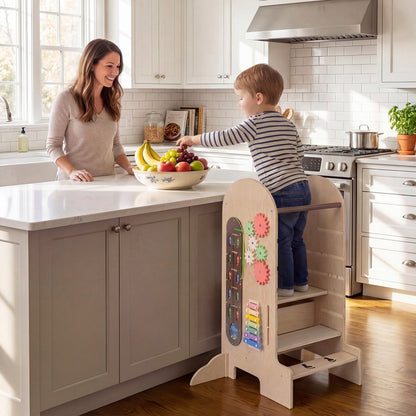 Toddler Standing Tower Kids Step Stool with Adjustable Height Chalkboard and SlideTorqelo.com