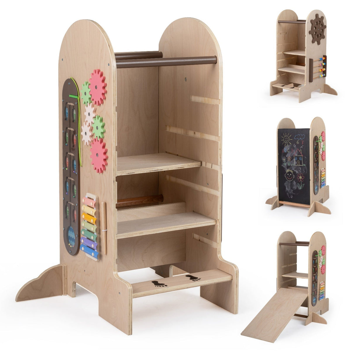 Toddler Standing Tower Kids Step Stool with Adjustable Height Chalkboard and SlideTorqelo.com