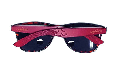 Red Bamboo Tortoise Framed Sunglasses With Wood Case, Artisan Engraved by Purple Ariadne