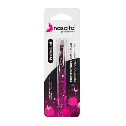 Nascita Profesyonel Slanted Tip Eyebrow Tweezers - Precision Grooming Tool for Eyebrows & Facial Hair Removal by Beauty Care Bag