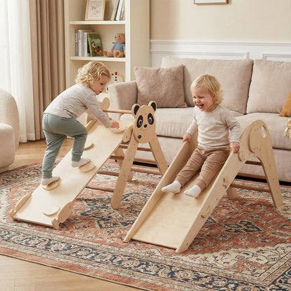 Triangle Set Foldable Kids Climbing Toys Panda-Themed Wood Montessori Climbing SetTorqelo.com