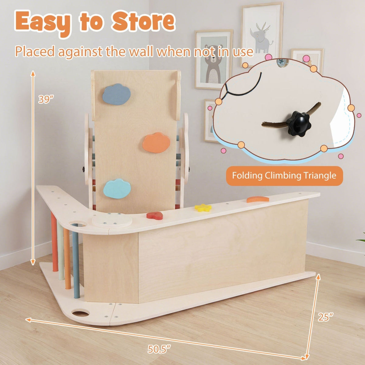 Triangle Set Foldable Kids Climbing Toys Panda-Themed Wood Montessori Climbing SetTorqelo.com