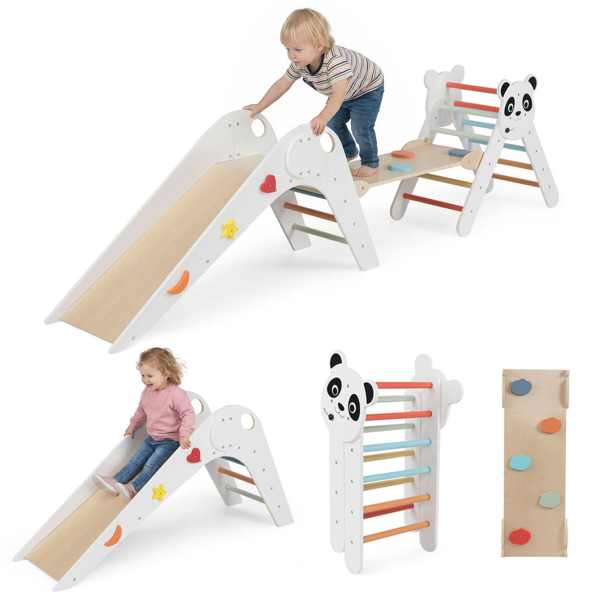 Triangle Set Foldable Kids Climbing Toys Panda-Themed Wood Montessori Climbing SetTorqelo.com