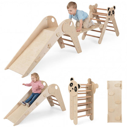 Triangle Set Foldable Kids Climbing Toys Panda-Themed Wood Montessori Climbing SetTorqelo.com
