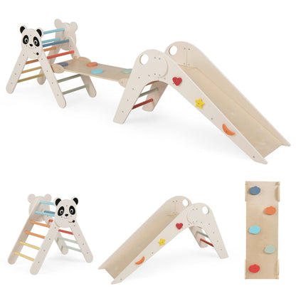 Triangle Set Foldable Kids Climbing Toys Panda-Themed Wood Montessori Climbing SetTorqelo.com