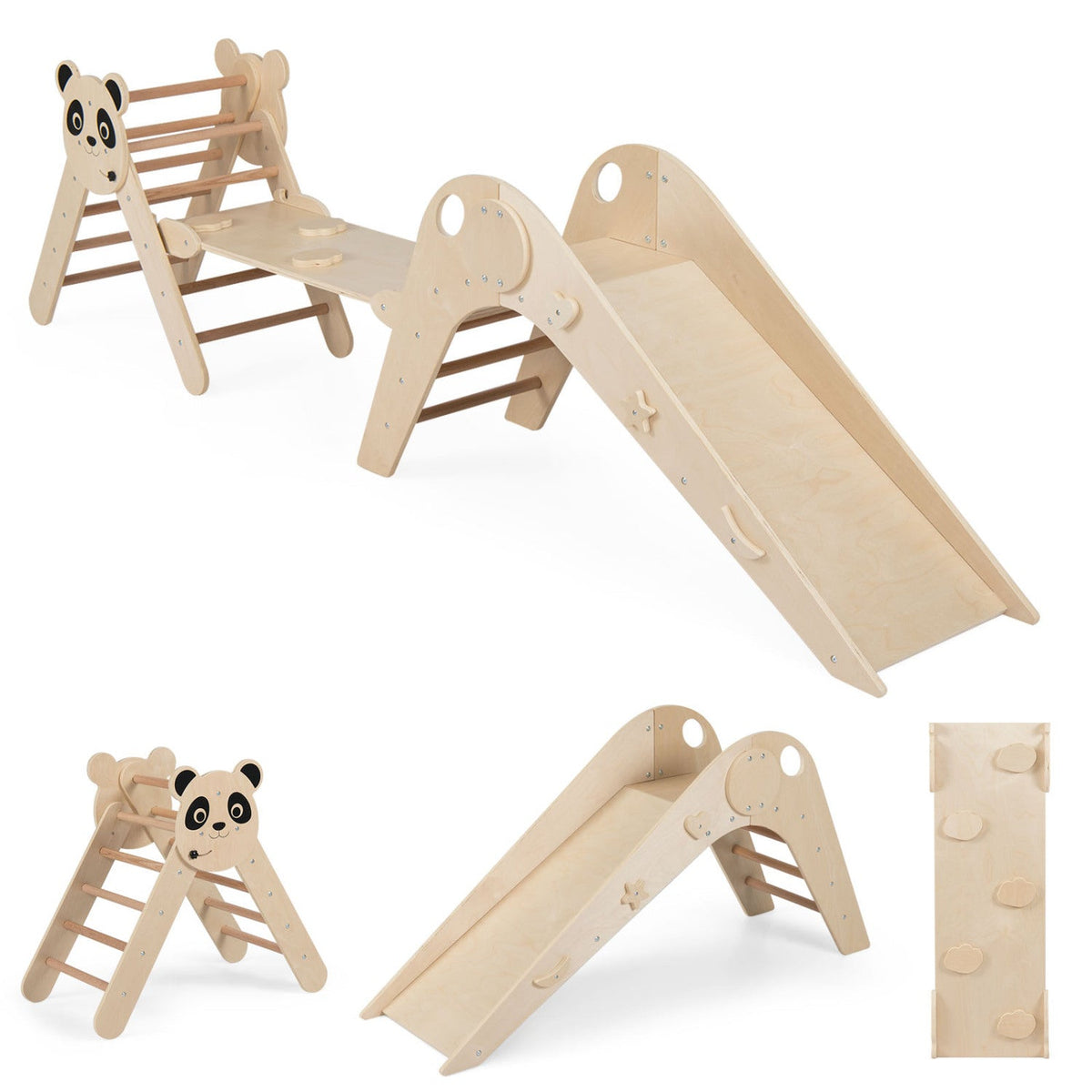 Triangle Set Foldable Kids Climbing Toys Panda-Themed Wood Montessori Climbing SetTorqelo.com
