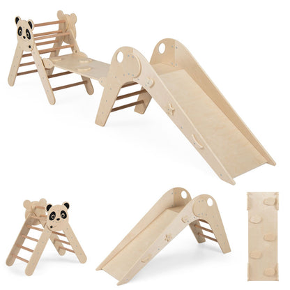 Triangle Set Foldable Kids Climbing Toys Panda-Themed Wood Montessori Climbing SetTorqelo.com