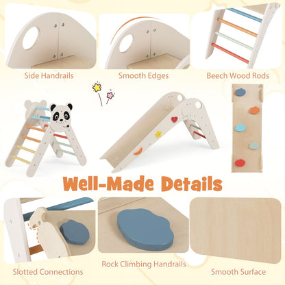 Triangle Set Foldable Kids Climbing Toys Panda-Themed Wood Montessori Climbing SetTorqelo.com